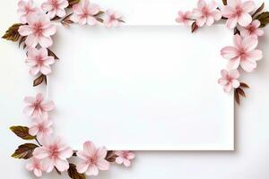 AI Generated flower frame on white with copy space photo