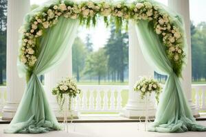 AI Generated Wedding Arch with Flowers photo