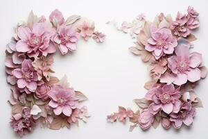 AI Generated flower frame on white with copy space photo