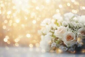 AI Generated Flower Background with Bokeh Lights and Copy Space photo