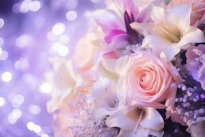 AI Generated Flower Background with Bokeh Lights and Copy Space photo