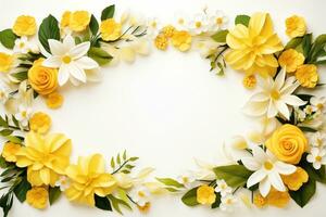 AI Generated yellow flowers on white with copy space photo