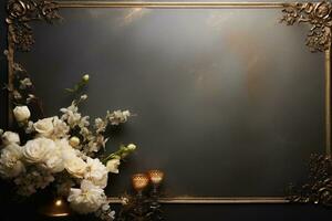 AI Generated vintage floral background with copy space photo