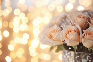 AI Generated Flower Background with Bokeh Lights and Copy Space photo