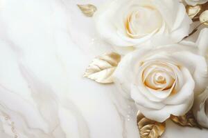 AI Generated Roses on Marble with Copy Space photo