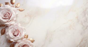AI Generated Roses on Marble with Copy Space photo