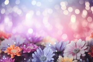 AI Generated Flower Background with Bokeh Lights and Copy Space photo