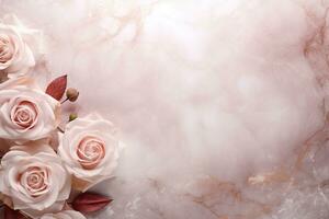 AI Generated Roses on Marble with Copy Space photo