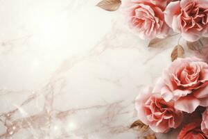 AI Generated Roses on Marble with Copy Space photo