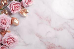 AI Generated Roses on Marble with Copy Space photo