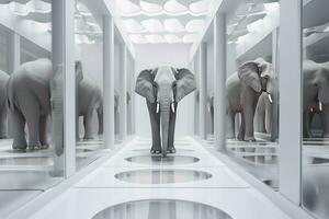 Elephant mirror surreal room. Generate Ai photo