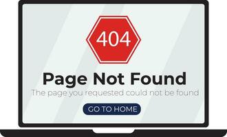 Vector illustration 404 error page not found banner. Laptop with warning sign and text 404. System error, broken page. For website. Web Template.