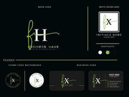 Feminine Signature Fh Logo Branding, Minimalist FH Signature Luxury Letter Logo vector