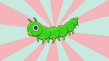 animated green caterpillar icon with a rotating background video