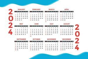 2024 calendario sencillo mínimo diseño, semana empieza en domingo vector