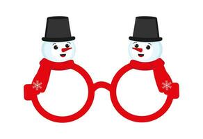 New Year's glasses with christmas tree,snowman Carnival sunglasses. Vector illustration