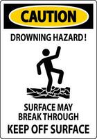 Warning Sign Drowning Hazard - Surface May Break Through, Keep Off Surface vector