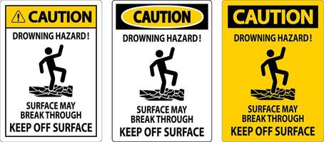 Warning Sign Drowning Hazard - Surface May Break Through, Keep Off Surface vector