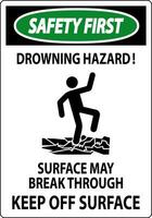 la seguridad primero firmar ahogo peligro - superficie mayo descanso a través de, mantener apagado superficie vector