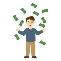 young businessman in stack of dollar banknotes vector