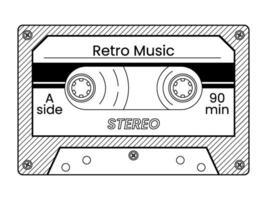 Vintage audio cassette tape. Device outline icon. Retro mixtape of tunes and songs 1980s or 1990s. Audio equipment for analog music records. Trendy groovy pop object for poster, card, cover, label, ad vector