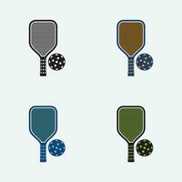 Pickleball paddle with ball vector symbol icon for sports racket different color on white background