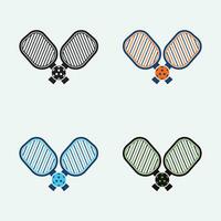 Pickleball paddle with ball vector symbol icon for sports racket different color on white background