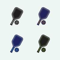 Pickleball paddle with ball vector symbol icon for sports racket different color on white background