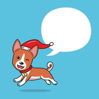 dibujos animados basenji perro con Navidad disfraz y habla burbuja vector