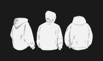 set of three hoodies white color. back view. flat vector illustration style.