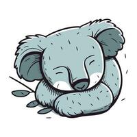 Cute cartoon koala sleeping on the ground. Vector illustration.