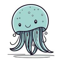 Cute cartoon jellyfish. Vector illustration isolated on white background.