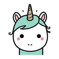 cute unicorn head kawaii cartoon character vector illustration thick line