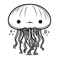 Jellyfish black and white vector illustration. Cartoon jellyfish.