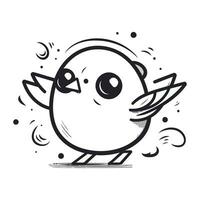 Vector illustration of funny bird in doodle style. Isolated on white background.