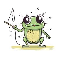 Frog with a pointer. Cute cartoon character. Vector illustration.