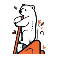 Polar bear stands on a ladder. Vector illustration in doodle style.