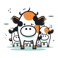 Cute cartoon cow and little cows. Vector illustration for your design