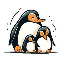 Penguin family. Cute cartoon penguin. Vector illustration.