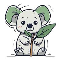 Cute koala holding a leaf. Vector illustration in cartoon style.