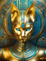 egyptian cat with gold ornament, gold and golden egyptian culture, 3d illustration photo