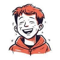 Vector illustration of a happy smiling young man with red hair in a hoodie.