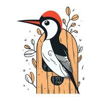 Hand drawn vector illustration of a woodpecker. Isolated objects on white background.