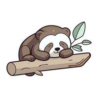 Cute cartoon panda sleeping on a log. Vector illustration.