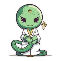 Cute cartoon snake character in kimono. Vector illustration.