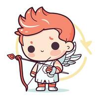 Cute cupid boy with bow and arrow. Vector illustration.