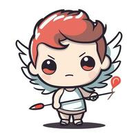 Cupido chico dibujos animados personaje con arco y flecha vector ilusión