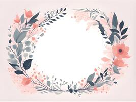 watercolor round frame with flowers and leaves. photo