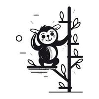 Monkey on a wooden fence. Monochrome vector illustration.
