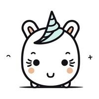 Cute unicorn with unicorn horn. Vector illustration in line style.